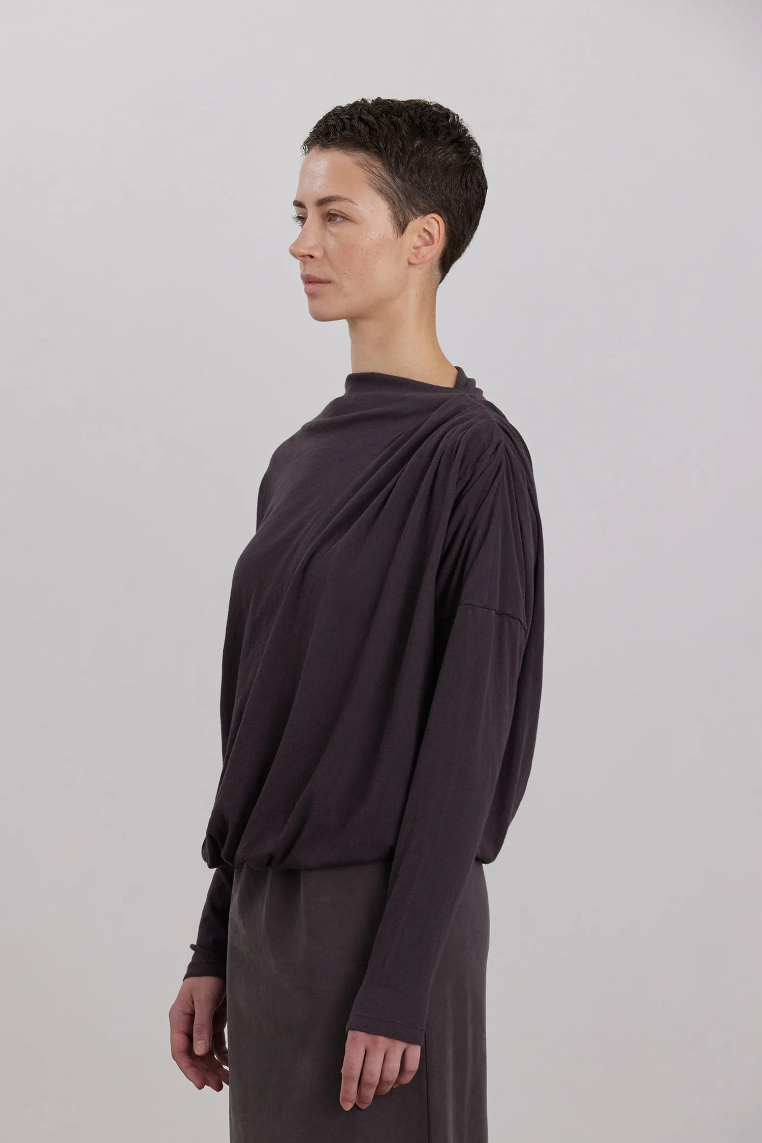 ORGANIC COTTON CASHMERE DOUBLE LAYER DRAPED TOP / DK. PLUM sold by Black Crane product image thumbnail 3