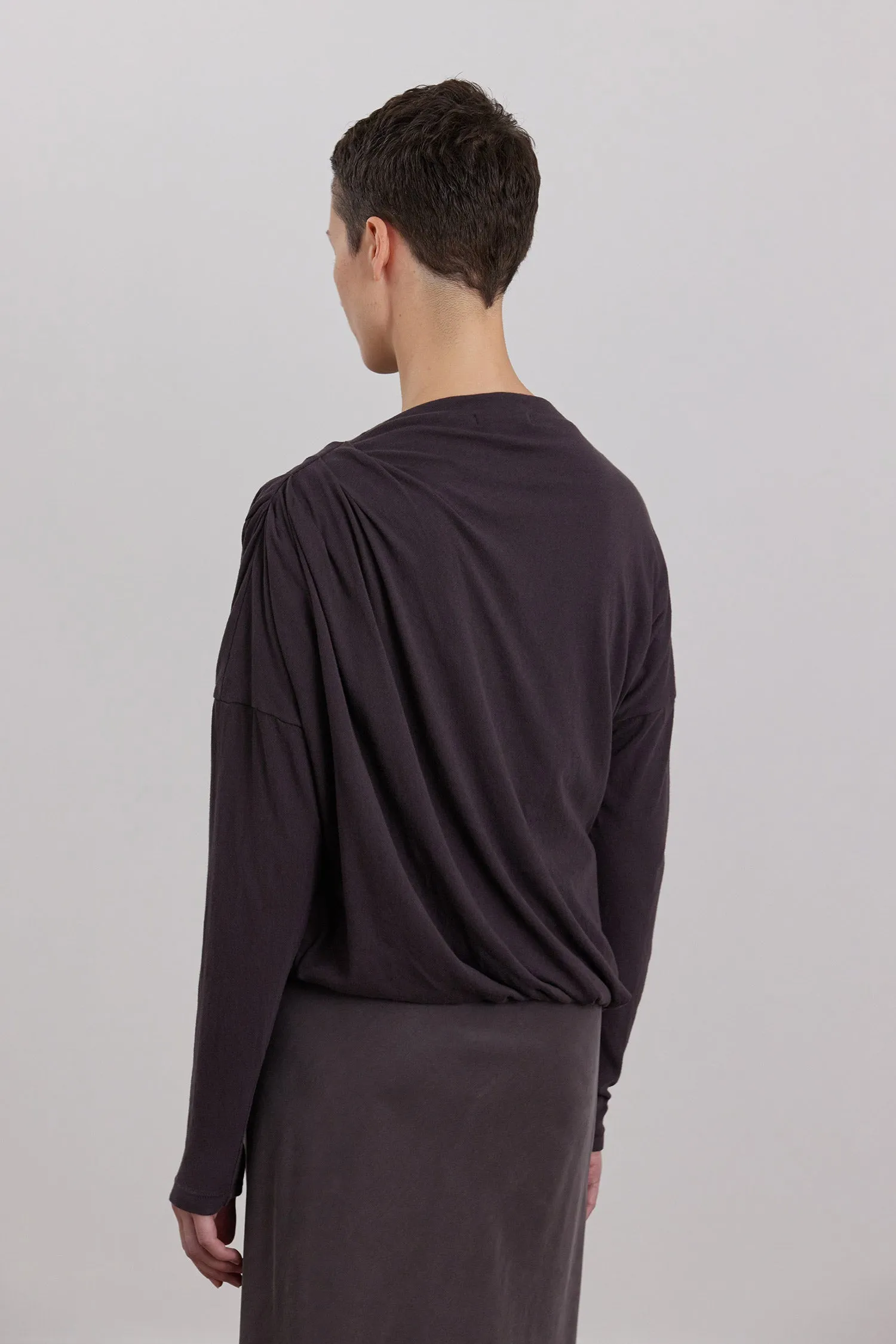 ORGANIC COTTON CASHMERE DOUBLE LAYER DRAPED TOP / DK. PLUM sold by Black Crane product image thumbnail 4