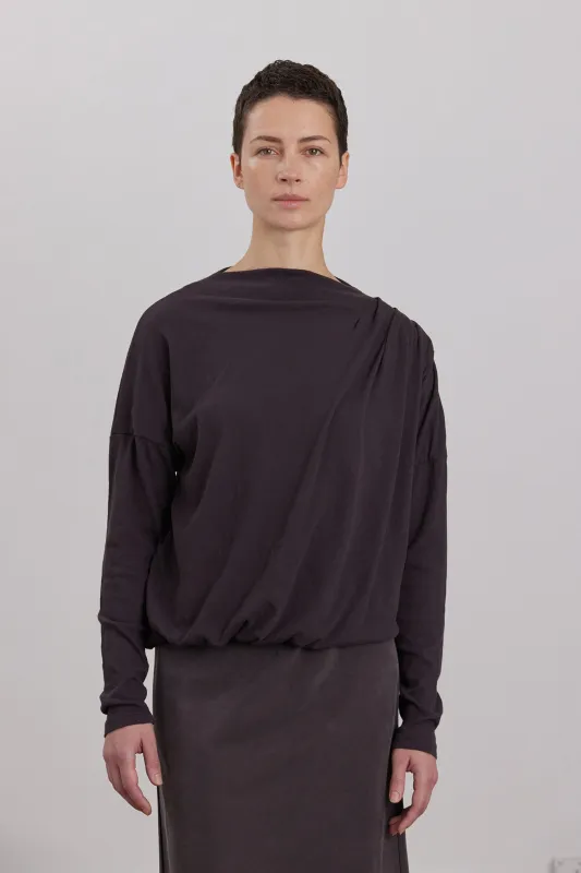 ORGANIC COTTON CASHMERE DOUBLE LAYER DRAPED TOP / DK. PLUM made by Black Crane