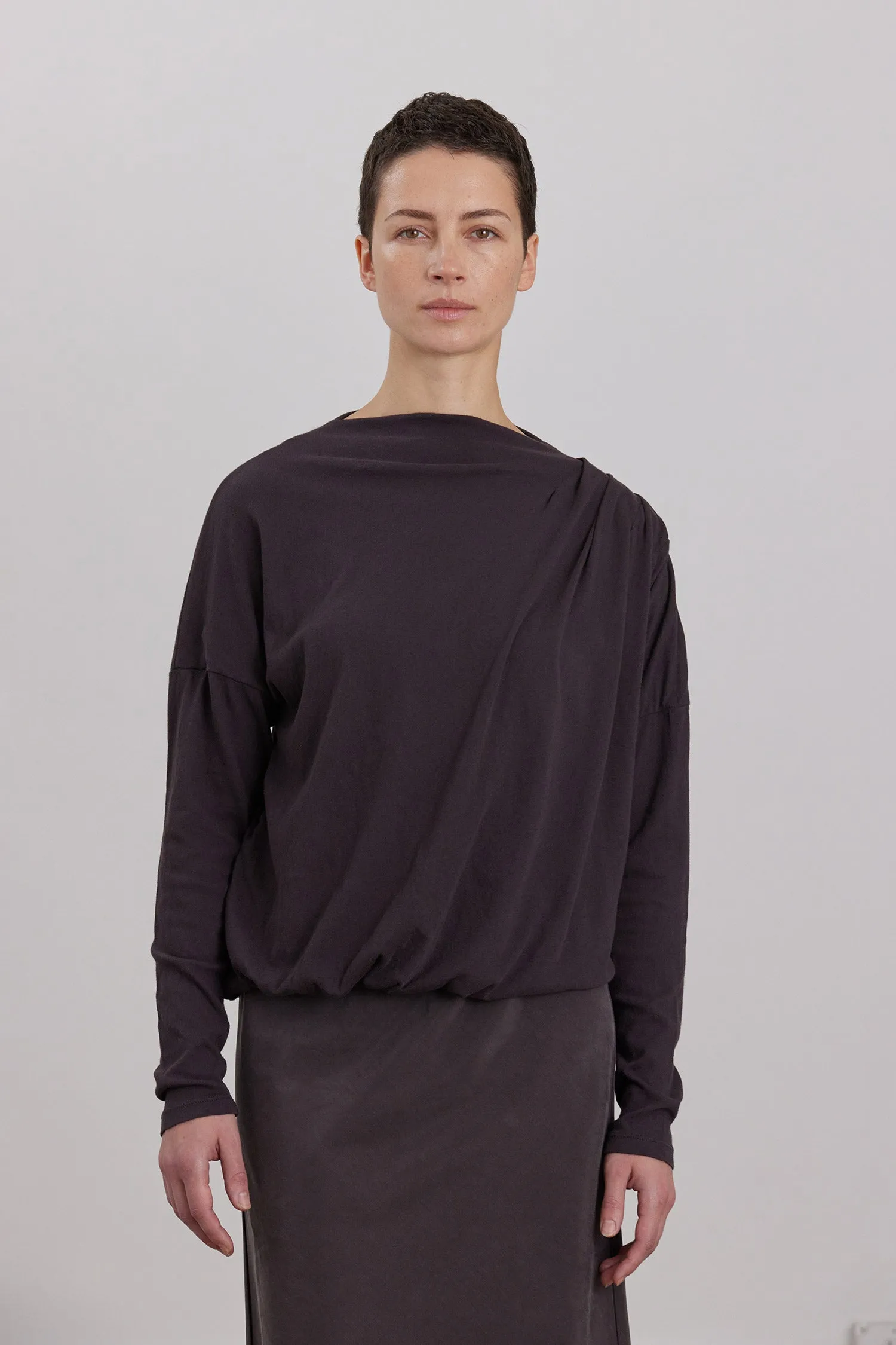ORGANIC COTTON CASHMERE DOUBLE LAYER DRAPED TOP / DK. PLUM sold by Black Crane