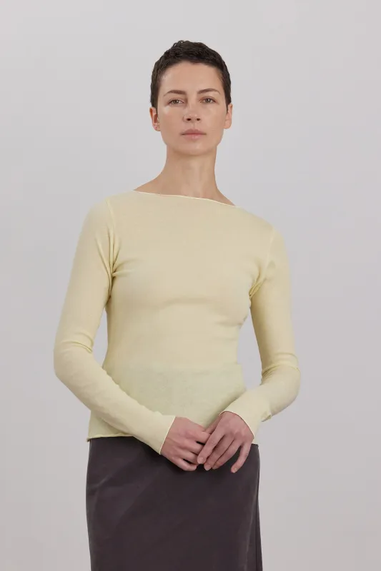 ORGANIC COTTON CASHMERE BOAT NECK LONG SLEEVE / CUSTARD made by Black Crane
