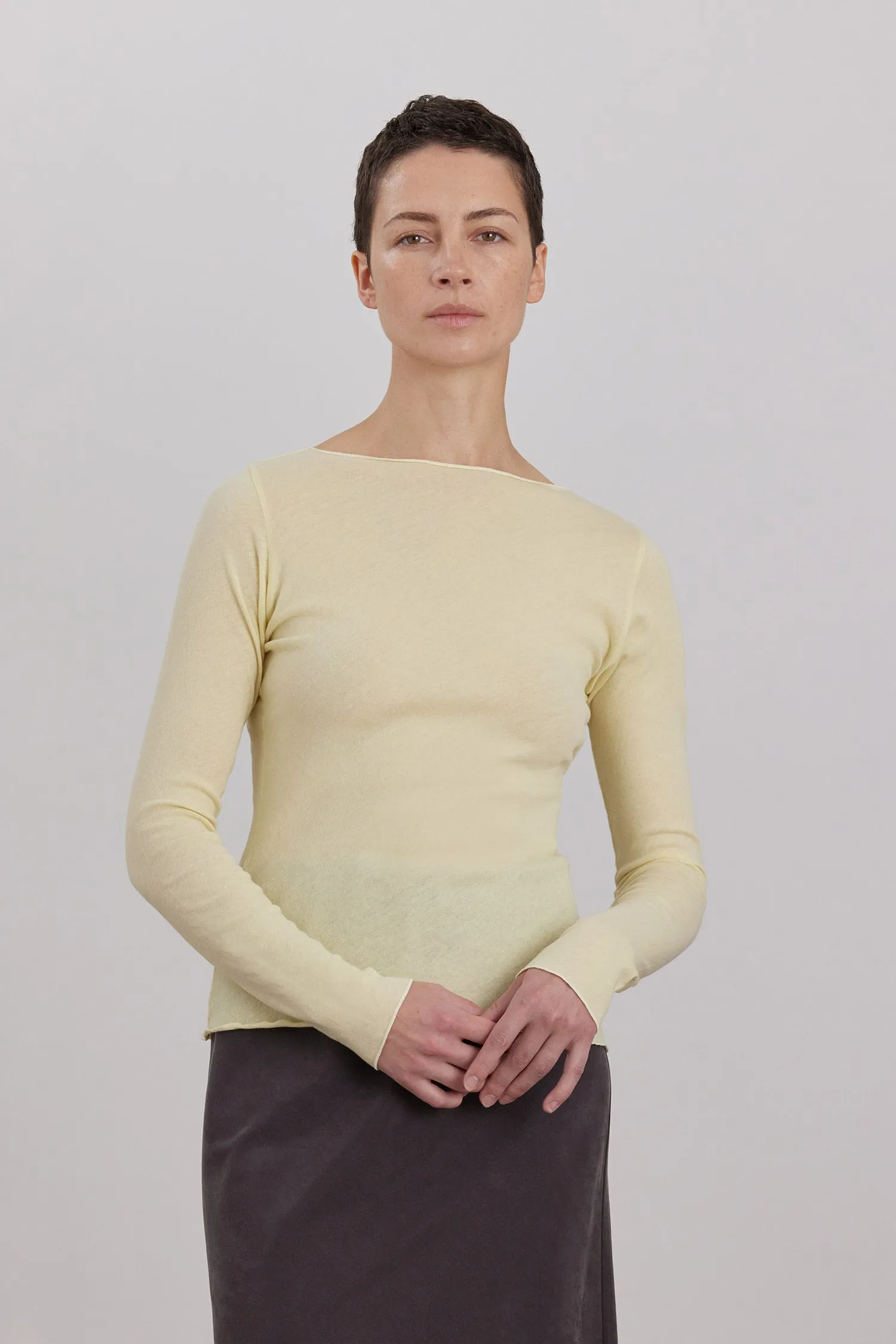 ORGANIC COTTON CASHMERE BOAT NECK LONG SLEEVE / CUSTARD sold by Black Crane