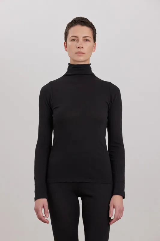 ORGANIC COTTON CASHMERE TURTLE NECK LONG SLEEVE / BLACK made by Black Crane