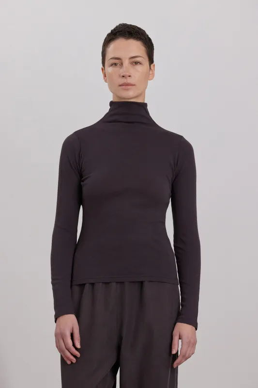 ORGANIC COTTON CASHMERE TURTLE NECK LONG SLEEVE / DK. PLUM made by Black Crane