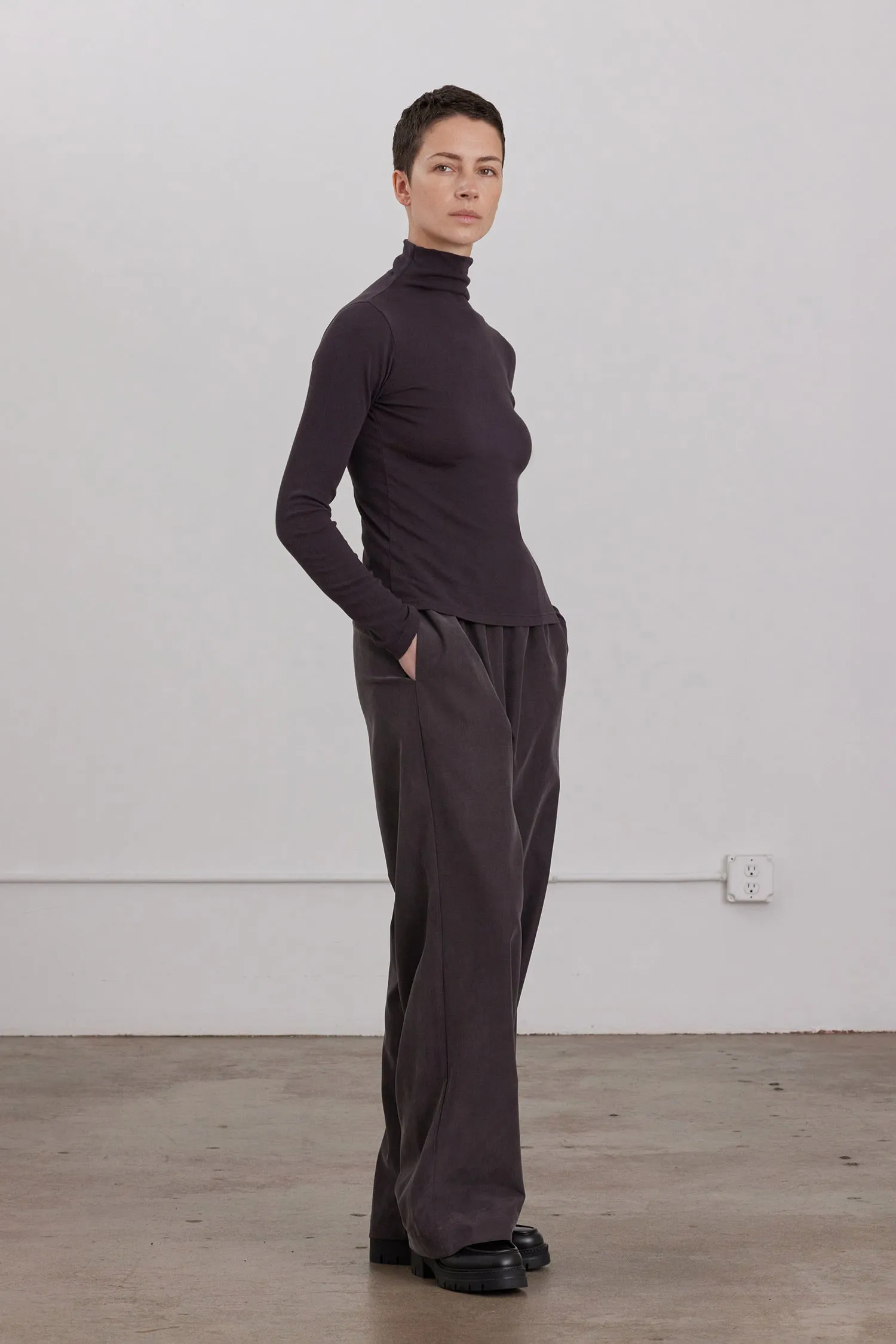 ORGANIC COTTON CASHMERE TURTLE NECK LONG SLEEVE / DK. PLUM sold by Black Crane product image thumbnail 2