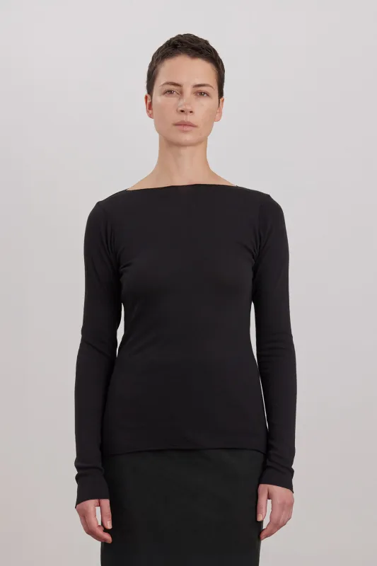 ORGANIC COTTON CASHMERE BOAT NECK LONG SLEEVE / BLACK made by Black Crane