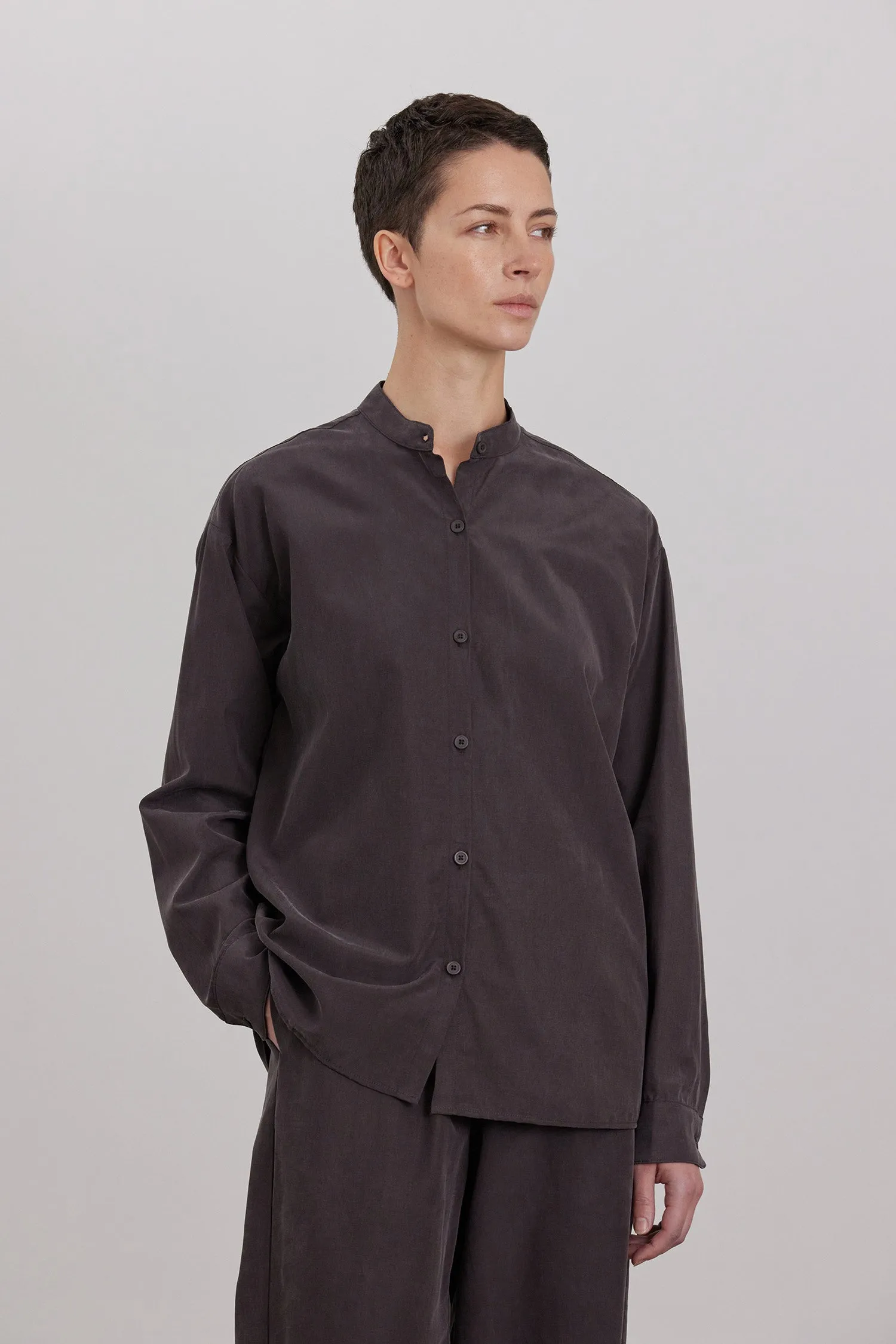 MAO COLLAR SHIRTS / DK. PLUM sold by Black Crane
