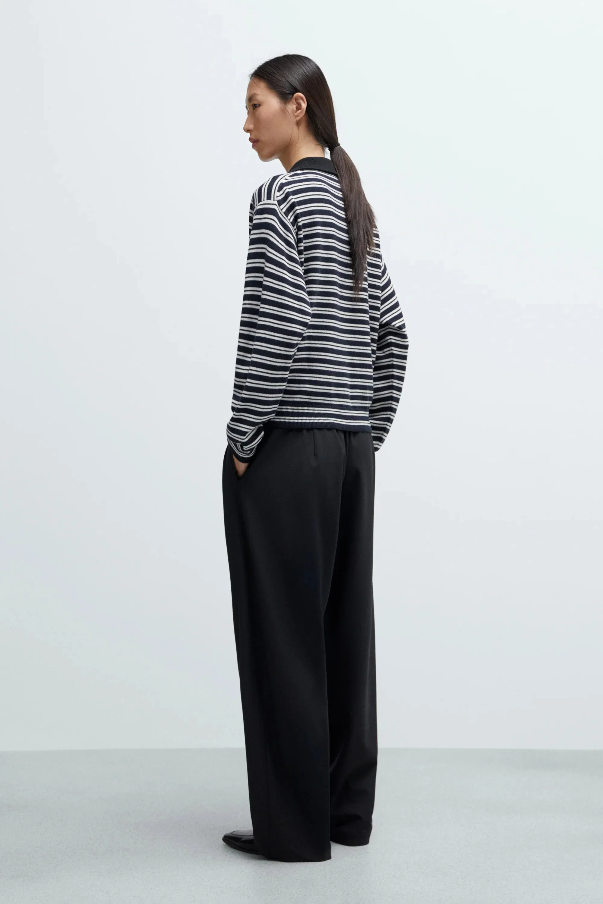 MERINO WOOL STRIPED POLO CARDIGAN sold by Ali Golden product image thumbnail 4