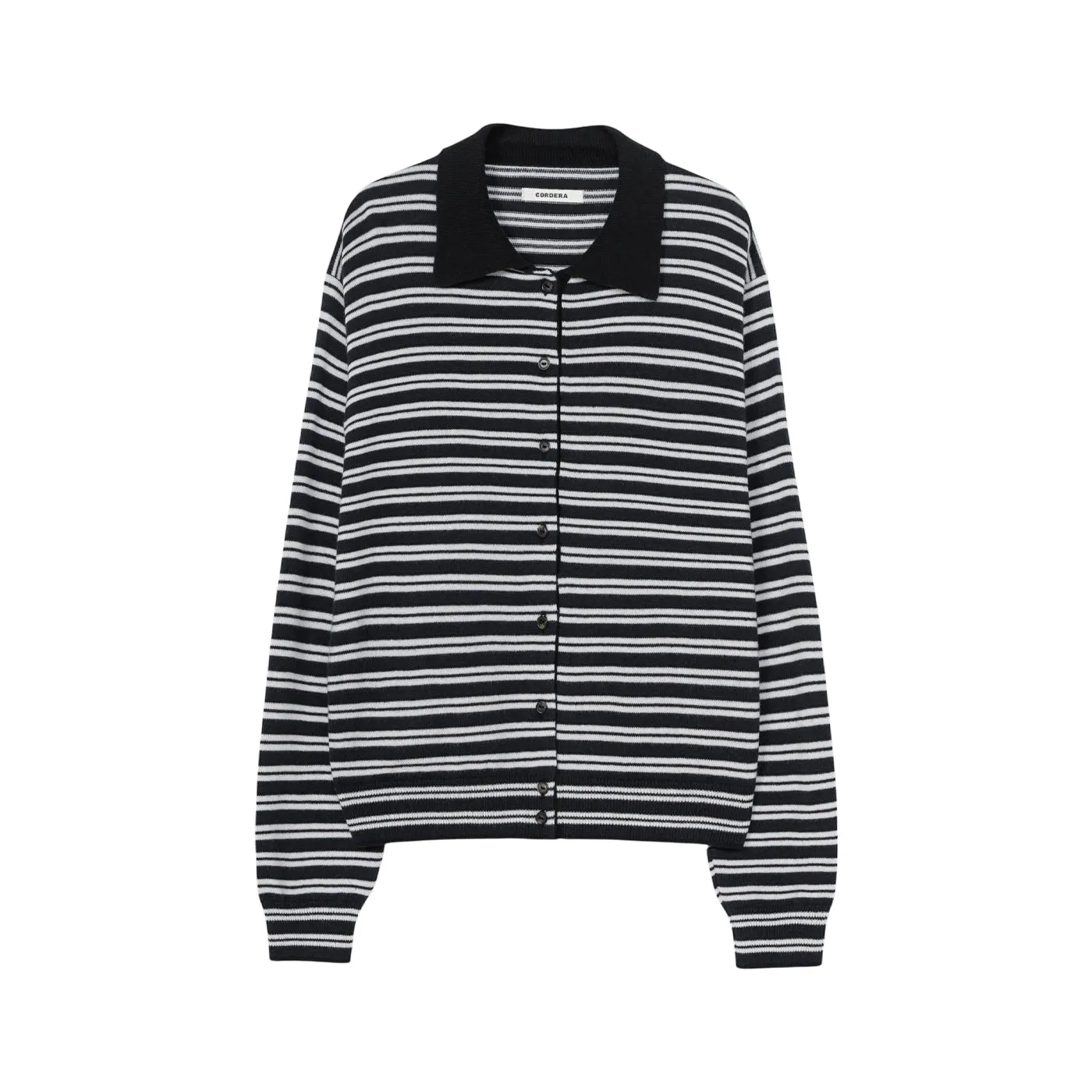 MERINO WOOL STRIPED POLO CARDIGAN sold by Ali Golden