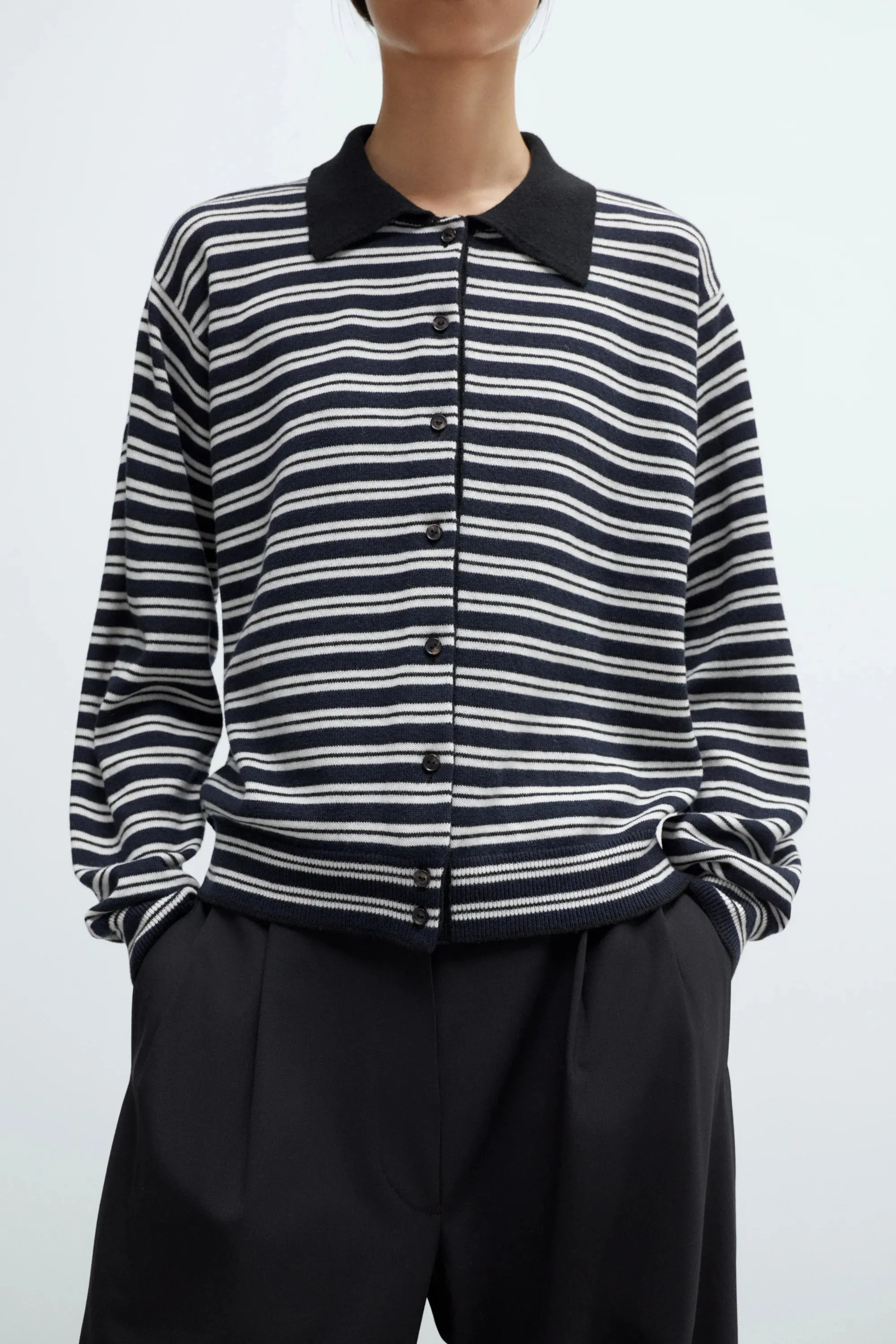 MERINO WOOL STRIPED POLO CARDIGAN sold by Ali Golden product image thumbnail 3