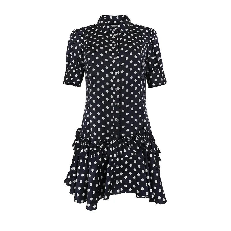 SNOOD DRESS - NAVY POLKA DOT made by Sandy Liang