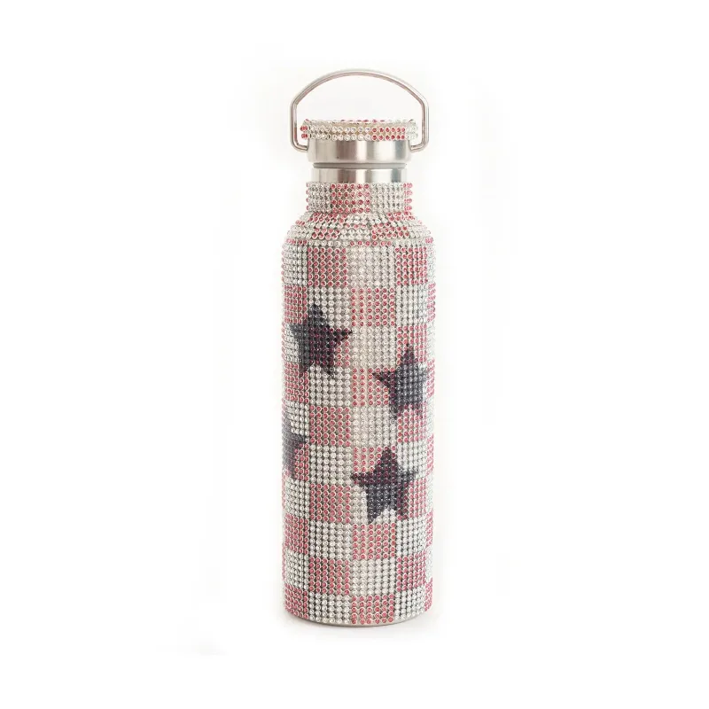 RHINESTONE WATER BOTTLE - PINK STAR CHECK made by Collina Strada