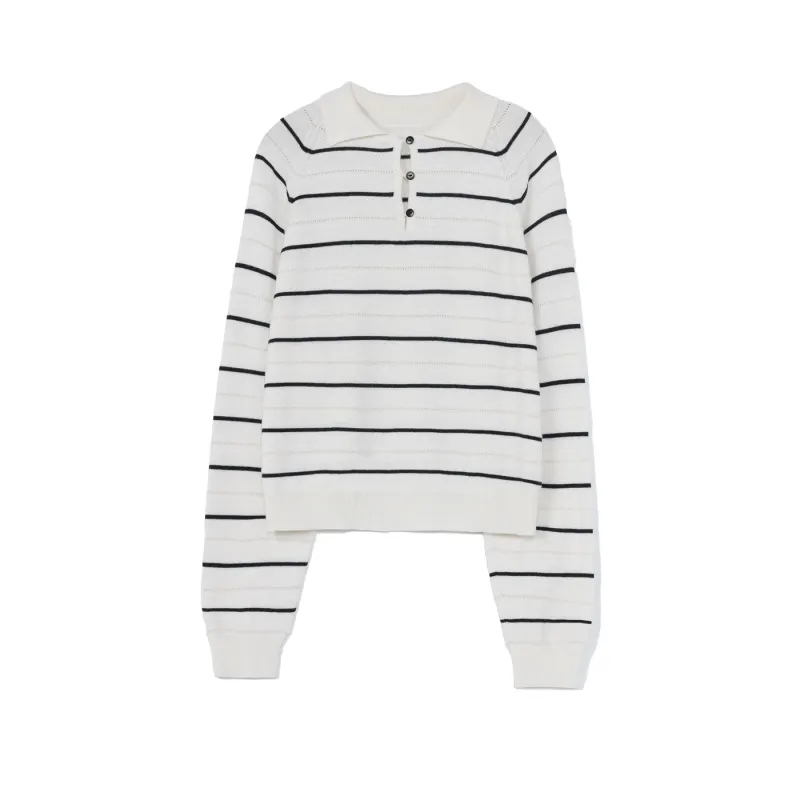 MERINO WOOL STRIPED POLO - WHITE made by Cordera