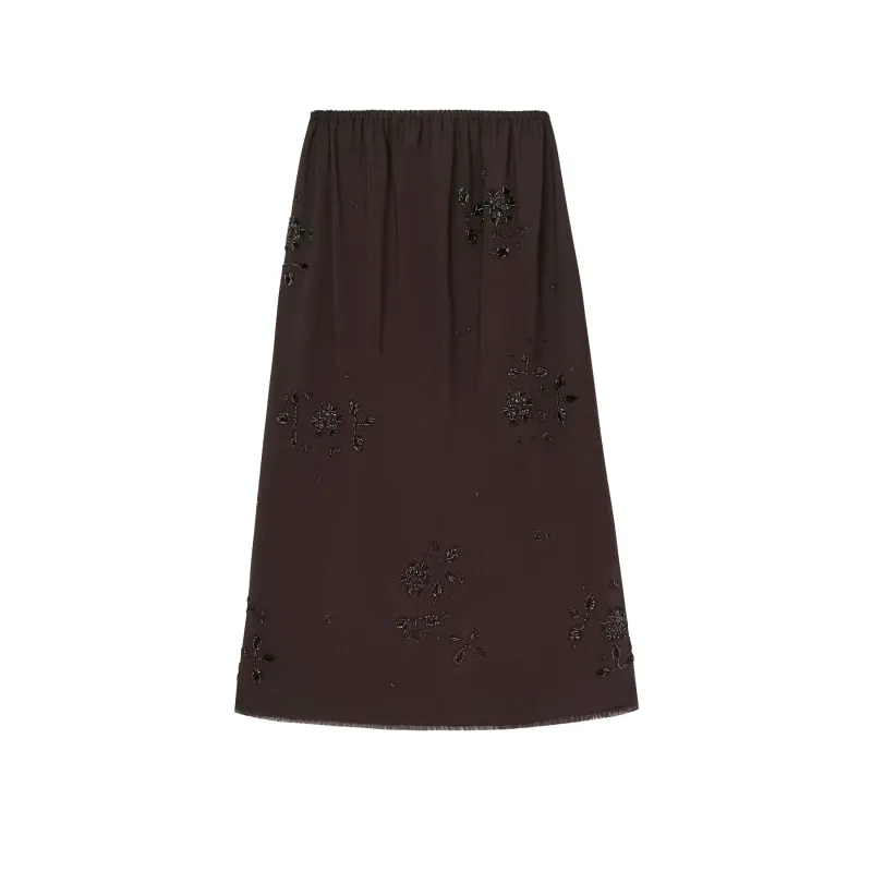 EMBELLISHED TAILORING SKIRT - DARK BROWN sold by Ali Golden