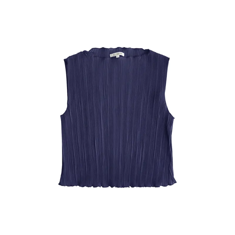 HIGH NECK PLEATED TANK - NAVY sold by Ali Golden