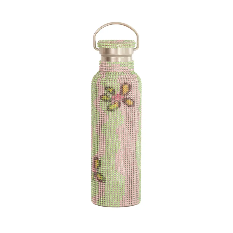 RHINESTONE WATER BOTTLE - LIME WAVY FLOWER made by Collina Strada