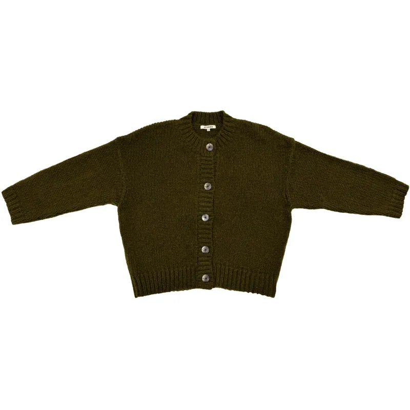 MERINO CREW-NECK CARDIGAN - OLIVE made by Ali Golden