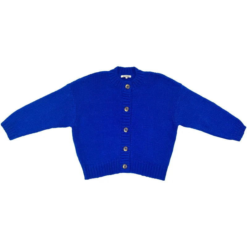 MERINO CREW-NECK CARDIGAN - COBALT made by Ali Golden