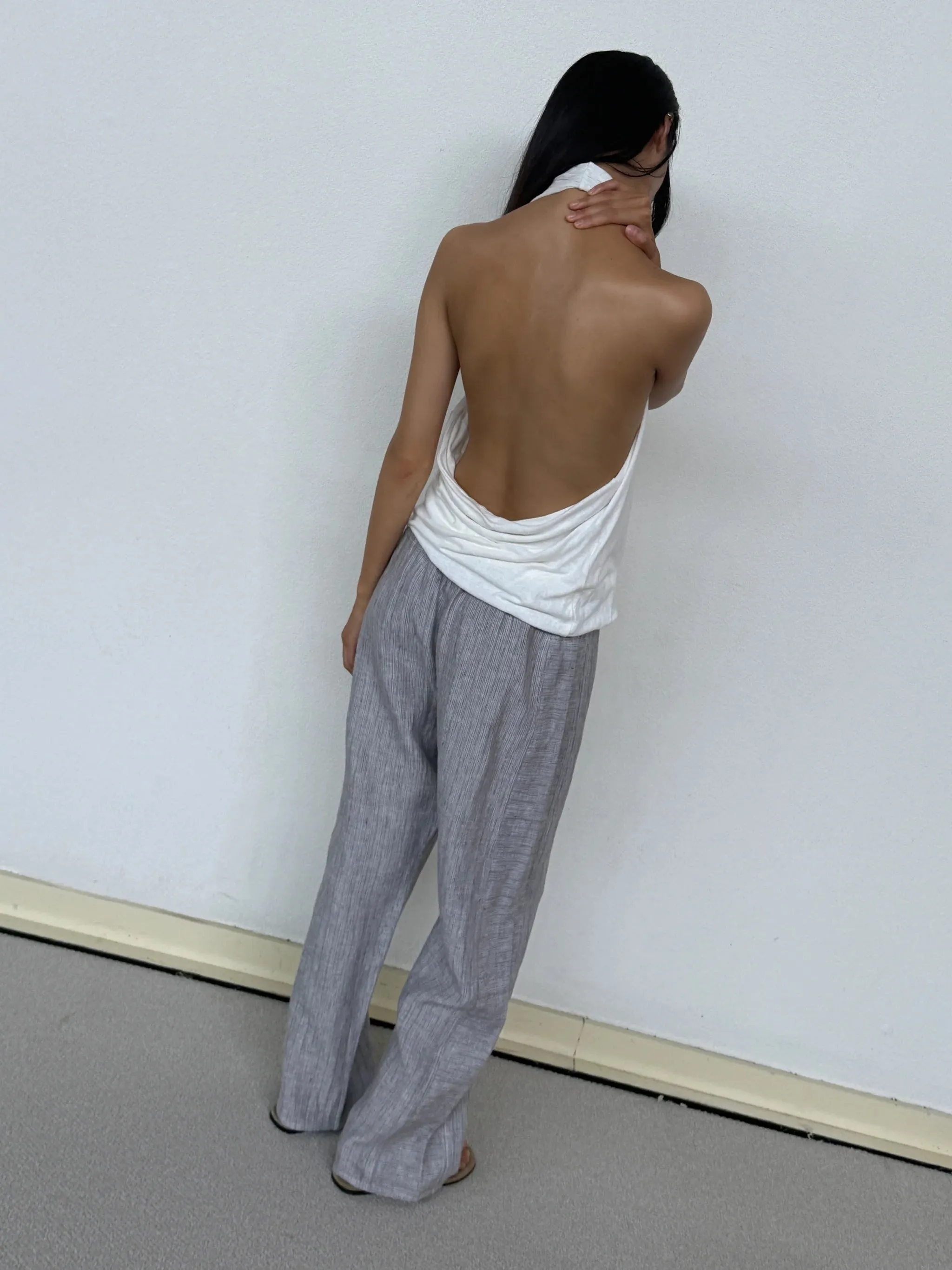 DOUBLE WAIST LINEN PANT - HAZE BLUE sold by Ali Golden product image thumbnail 5