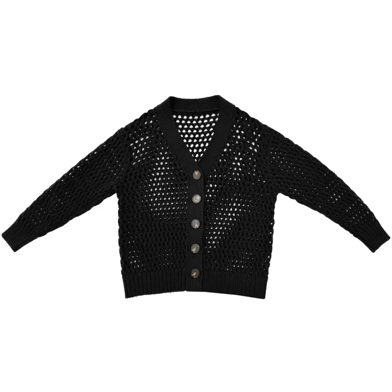 OPEN KNIT CARDIGAN SWEATER - BLACK sold by Ali Golden