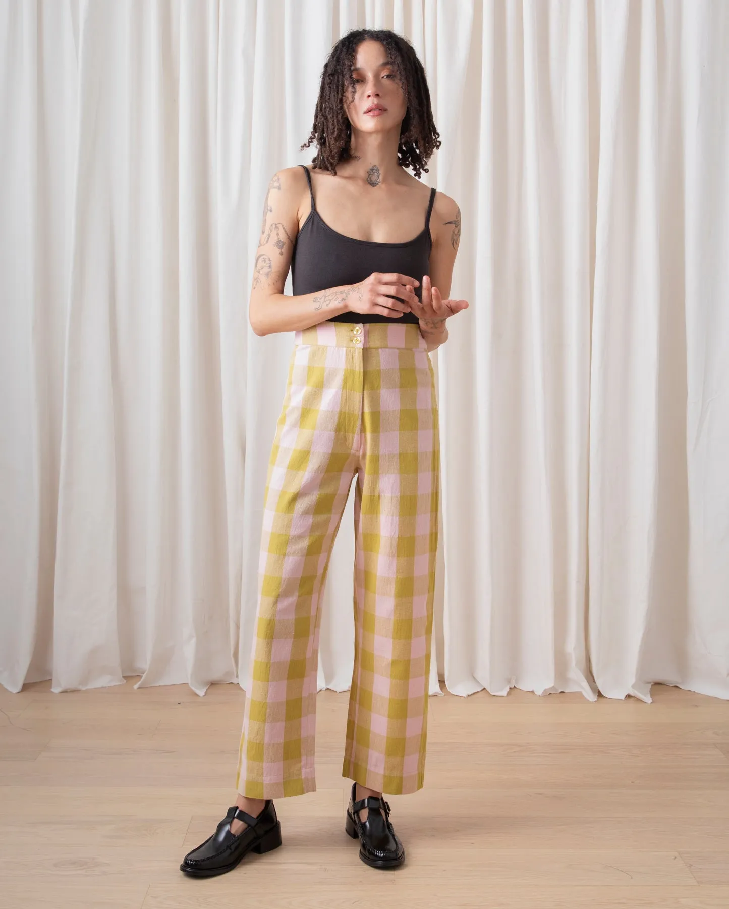 SILK FLY FRONT PANT W/ POCKETS - CHARTREUSE/PINK sold by Ali Golden product image thumbnail 5