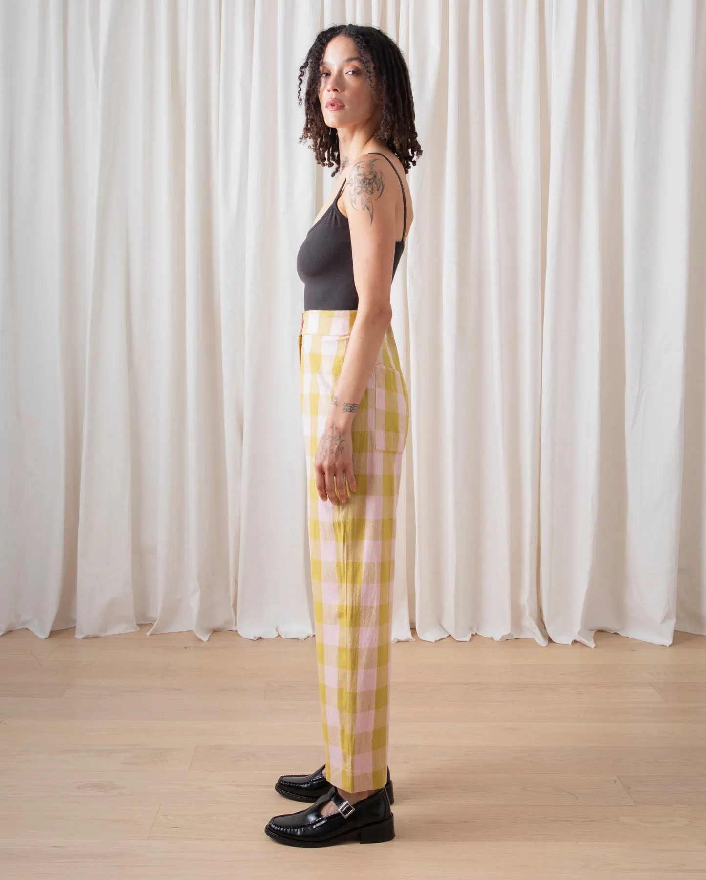SILK FLY FRONT PANT W/ POCKETS - CHARTREUSE/PINK sold by Ali Golden product image thumbnail 3