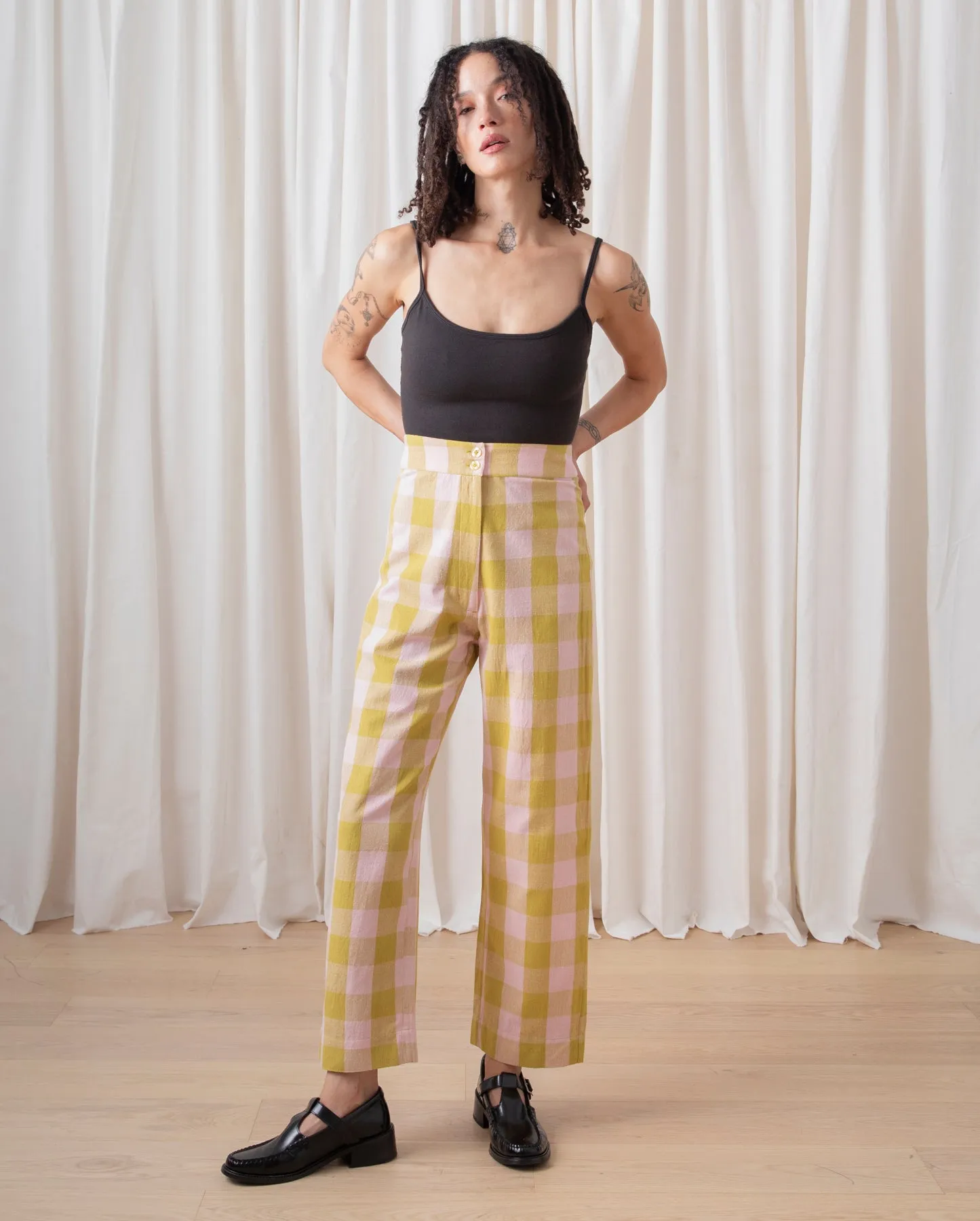 SILK FLY FRONT PANT W/ POCKETS - CHARTREUSE/PINK sold by Ali Golden product image thumbnail 4
