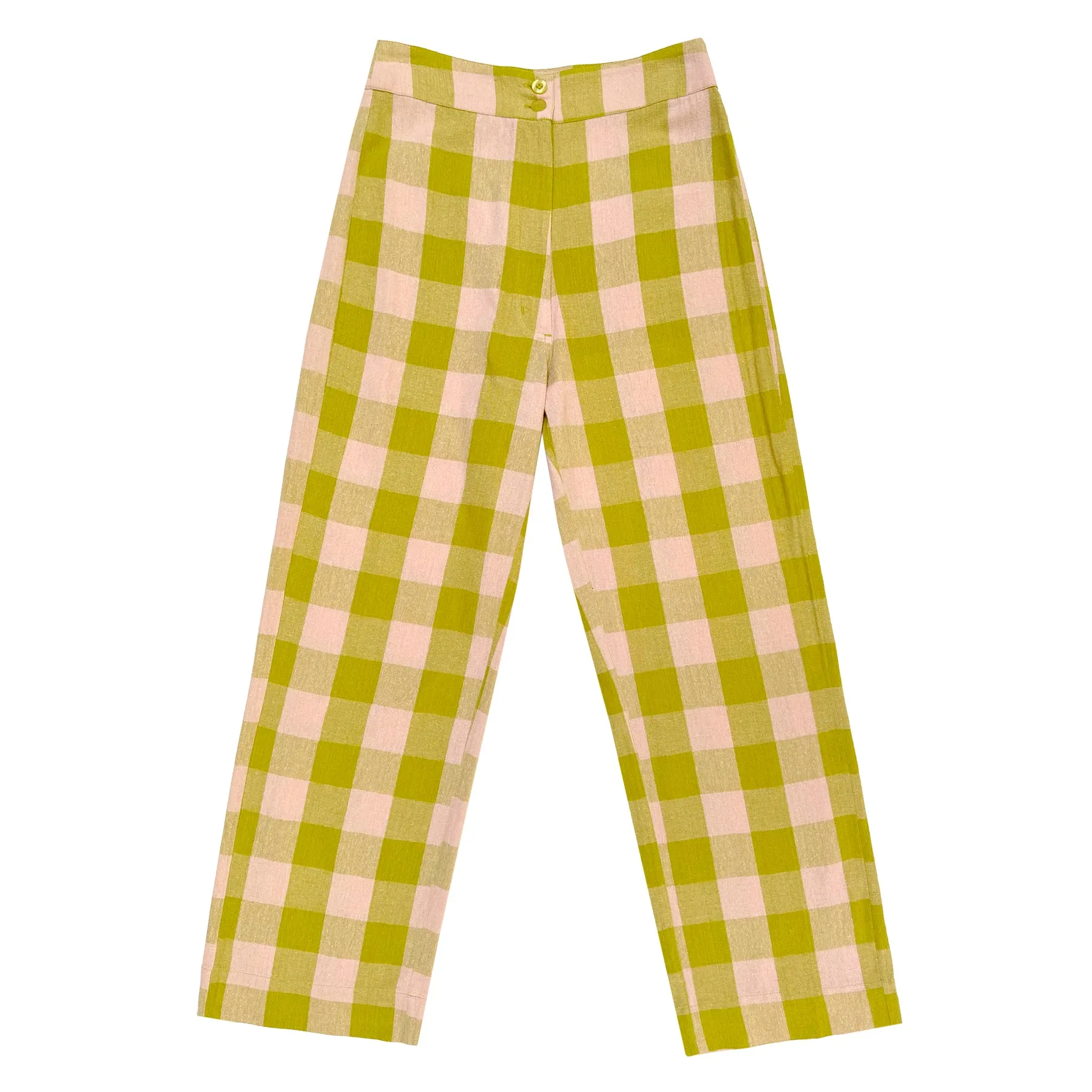 SILK FLY FRONT PANT W/ POCKETS - CHARTREUSE/PINK sold by Ali Golden