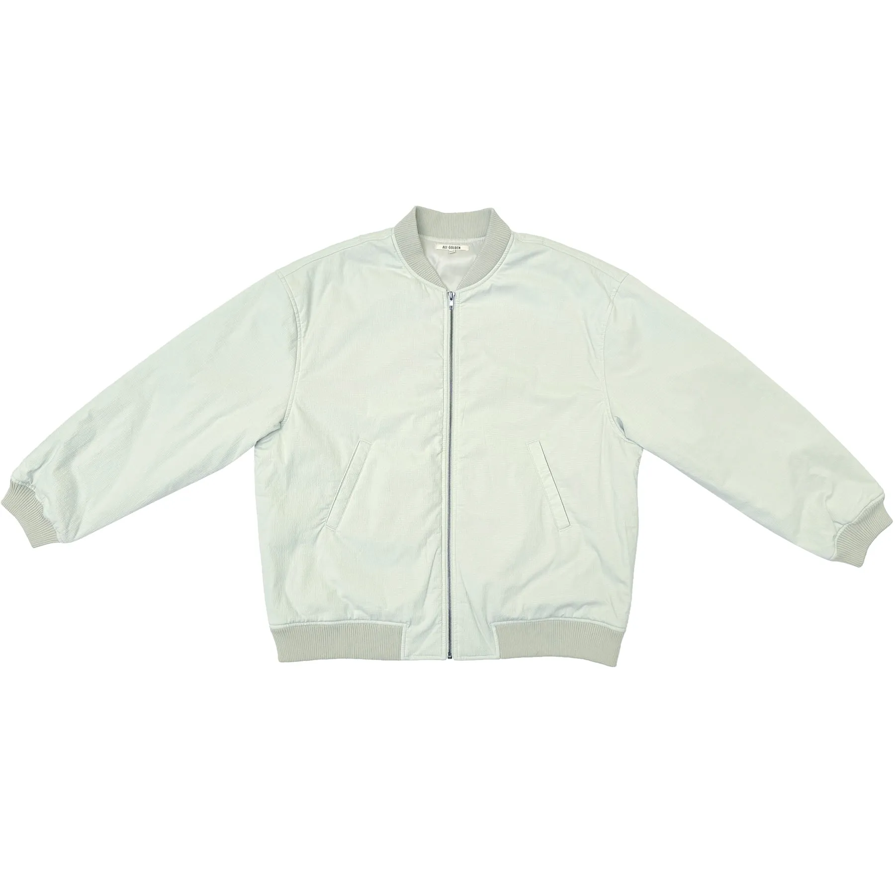 OVERSIZED BOMBER JACKET - LIGHT MINT SEERSUCKER sold by Ali Golden