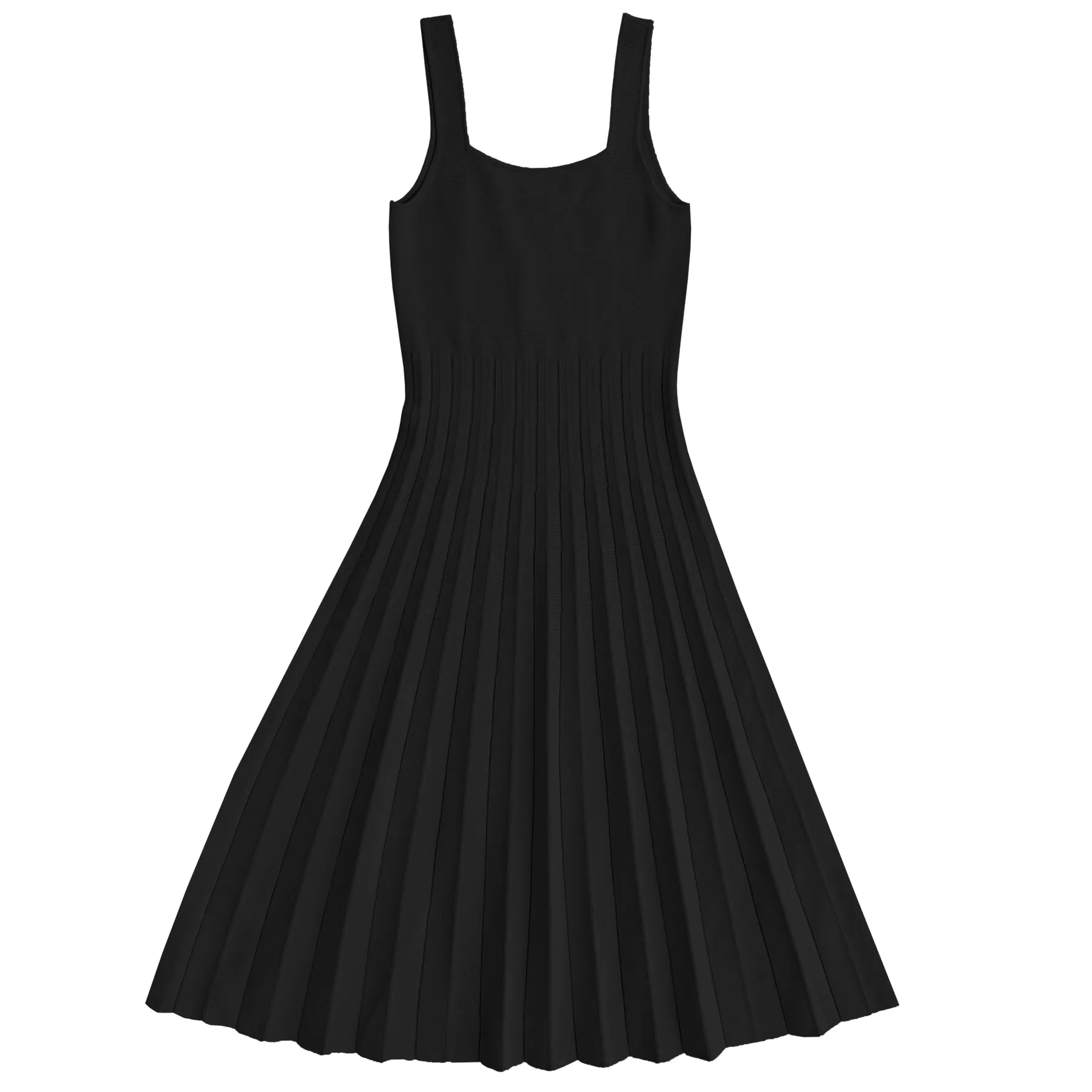 FITTED TANK DRESS W/ PLEATED SKIRT - BLACK sold by Ali Golden