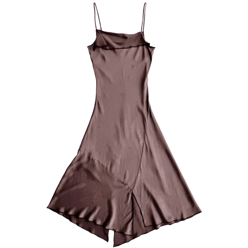 SILK ASYMMETRICAL TANK DRESS - TAUPE sold by Ali Golden