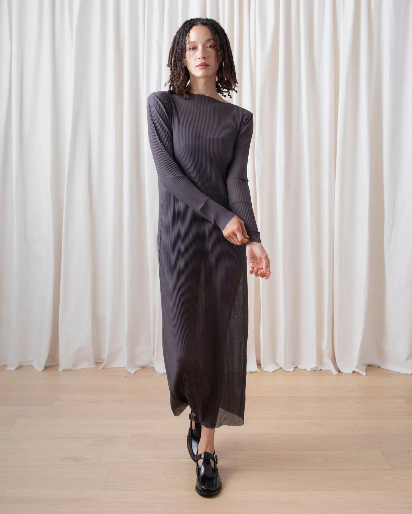 PLEATED MESH DRESS - SHADOW sold by Ali Golden product image thumbnail 4