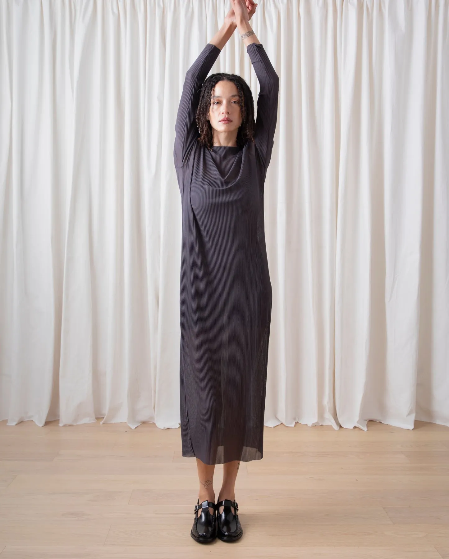 PLEATED MESH DRESS - SHADOW sold by Ali Golden product image thumbnail 5