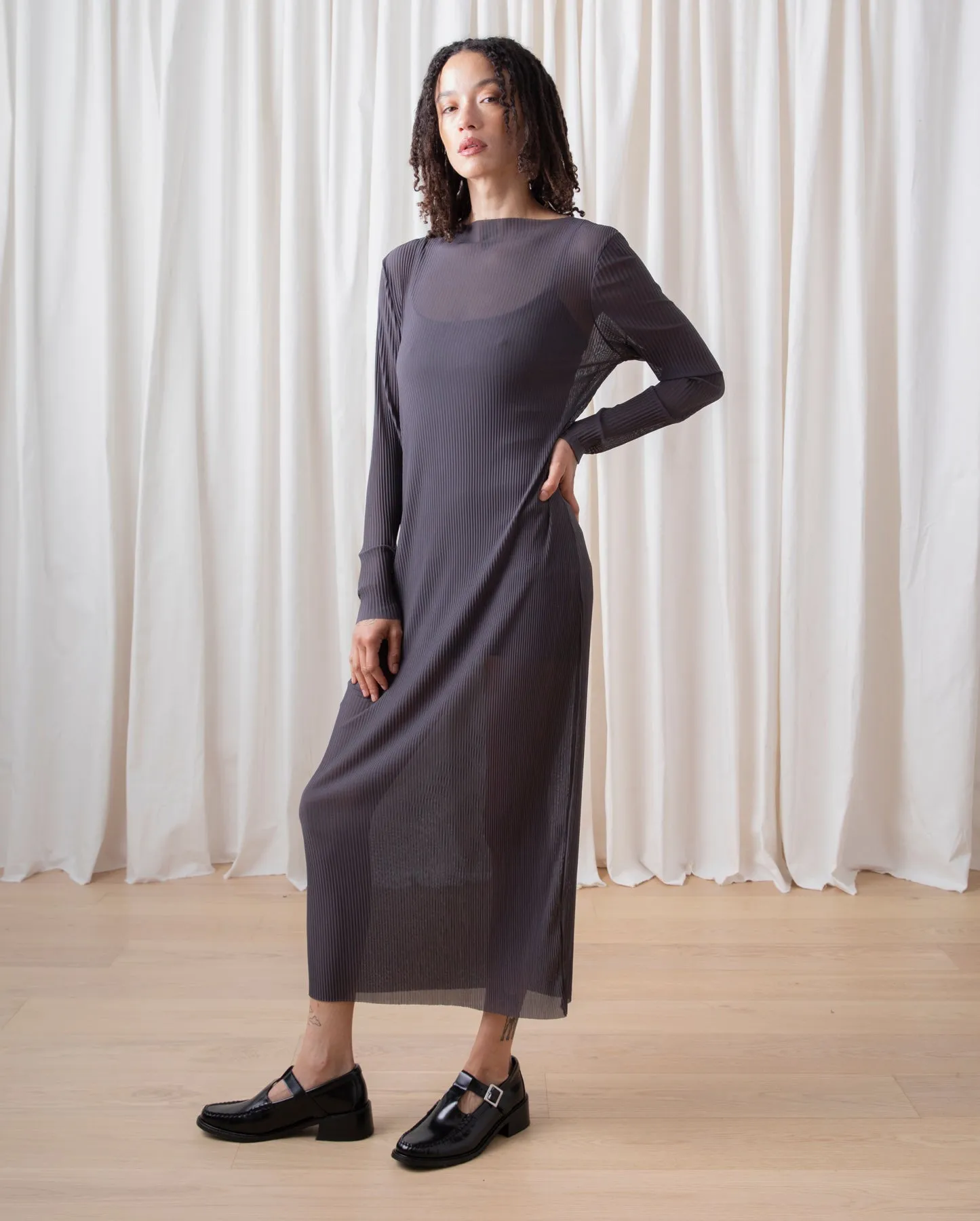 PLEATED MESH DRESS - SHADOW sold by Ali Golden product image thumbnail 3