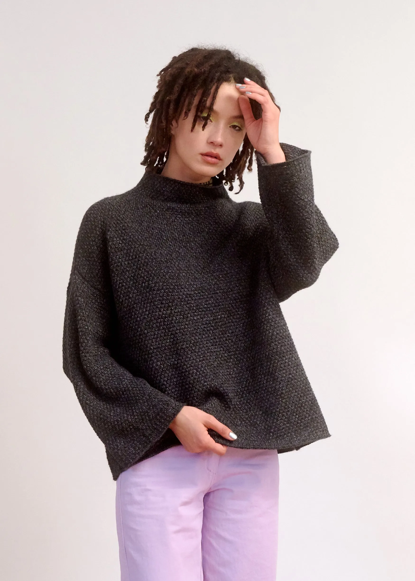 SAMPLE - ALPACA BLEND MOCK TURTLENECK - CHARCOAL MELANGE sold by Ali Golden product image thumbnail 3