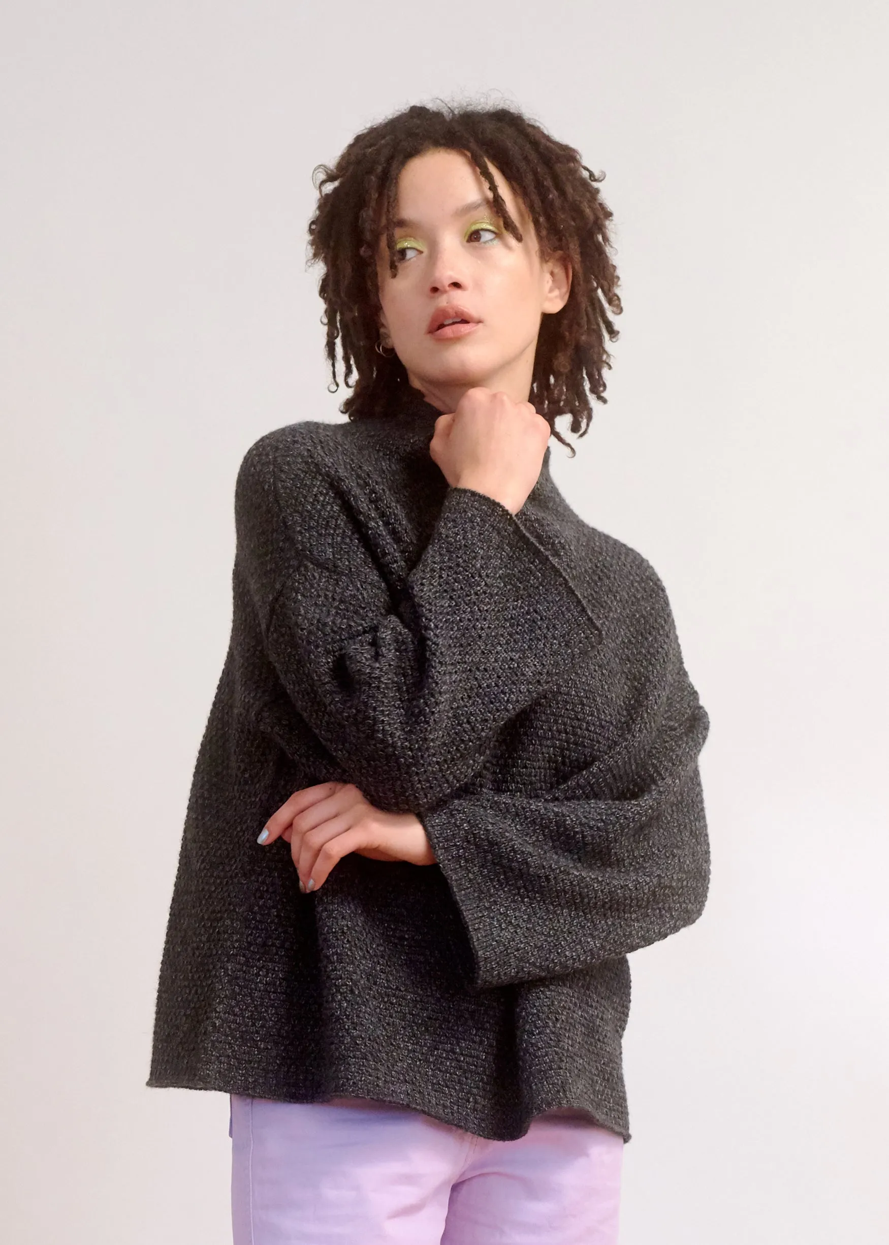 SAMPLE - ALPACA BLEND MOCK TURTLENECK - CHARCOAL MELANGE sold by Ali Golden product image thumbnail 5