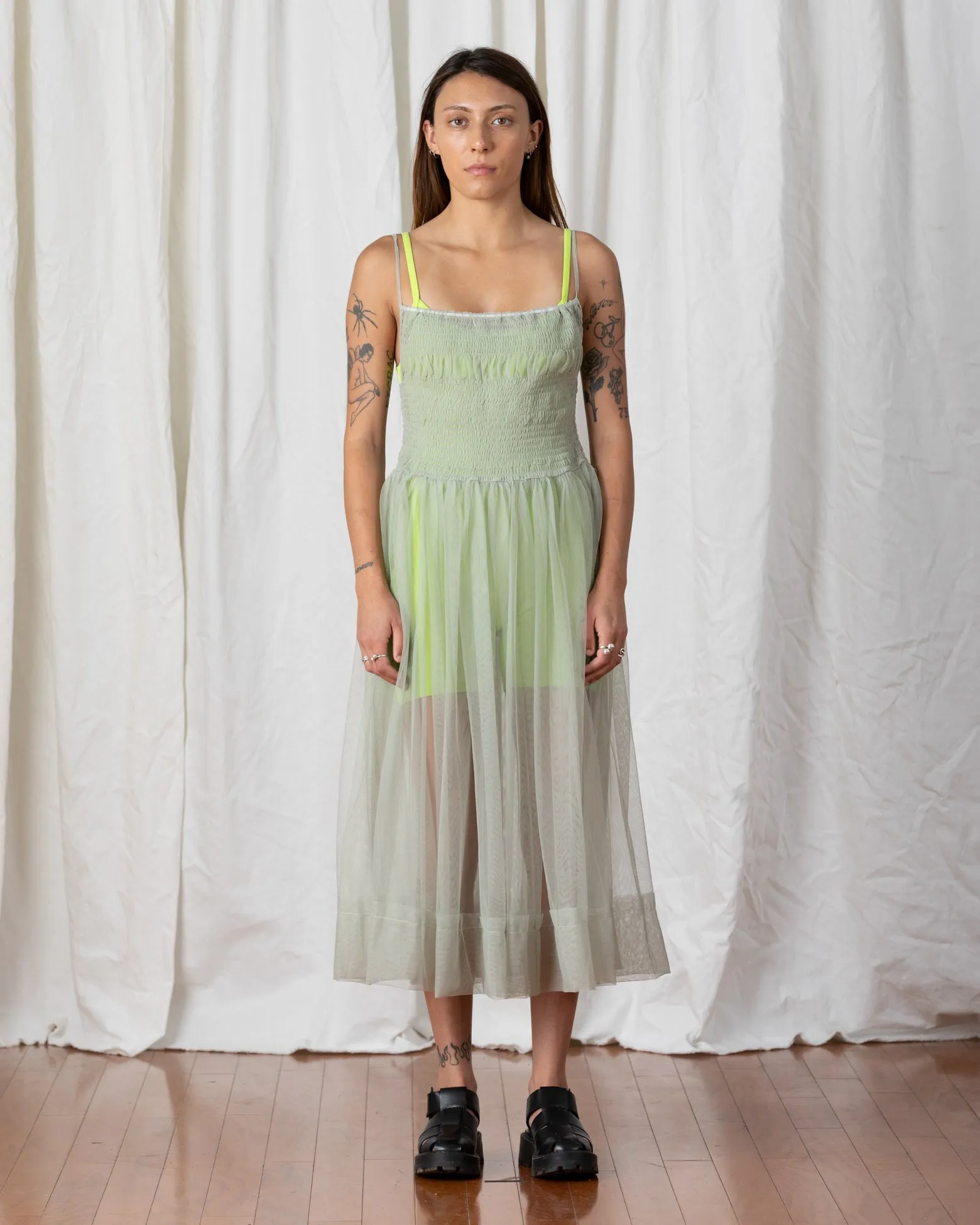 SAMPLE - MESH BALLERINA DRESS - GREEN TEA sold by Ali Golden