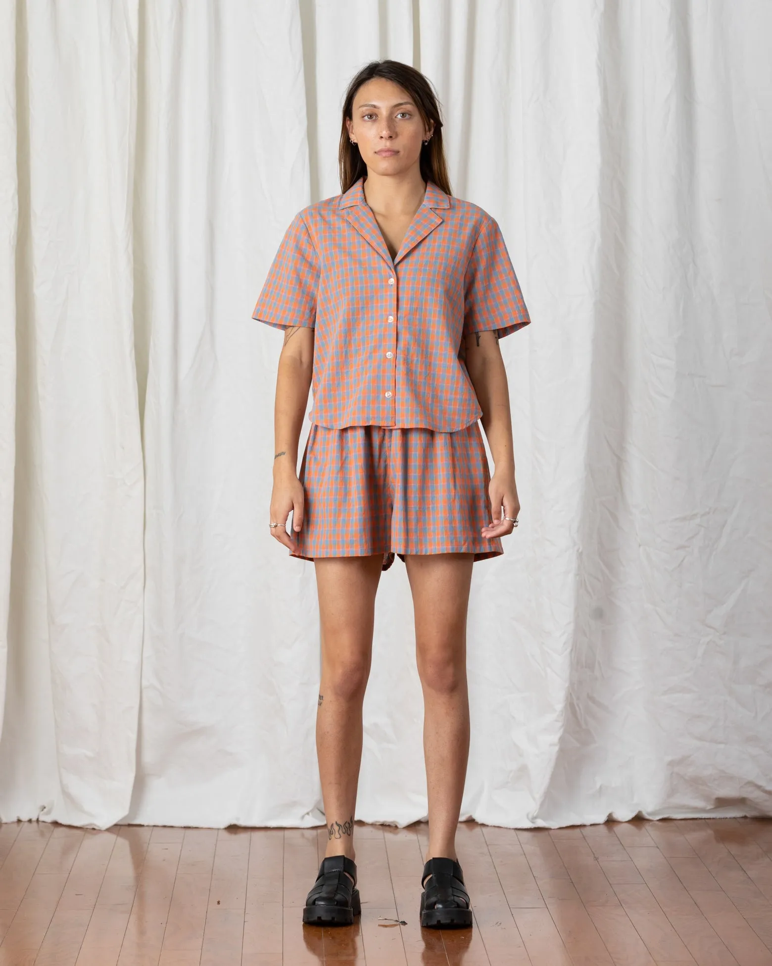 ELASTIC SHORTS - CORAL PLAID sold by Ali Golden product image thumbnail 3