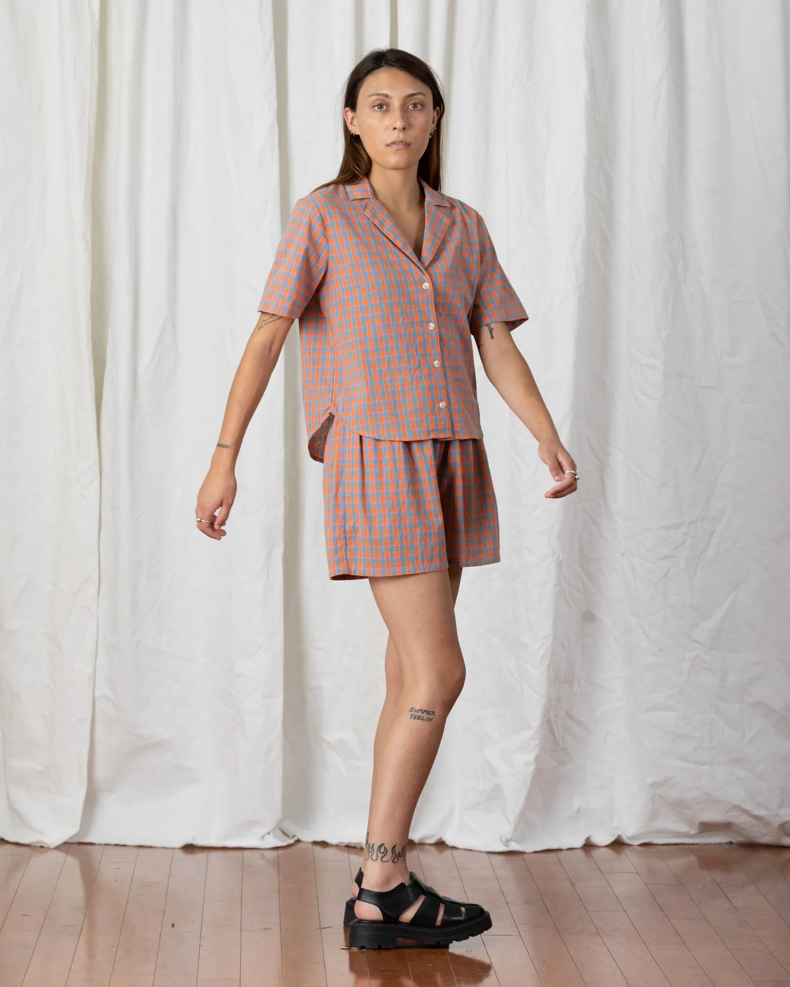 ELASTIC SHORTS - CORAL PLAID sold by Ali Golden product image thumbnail 5