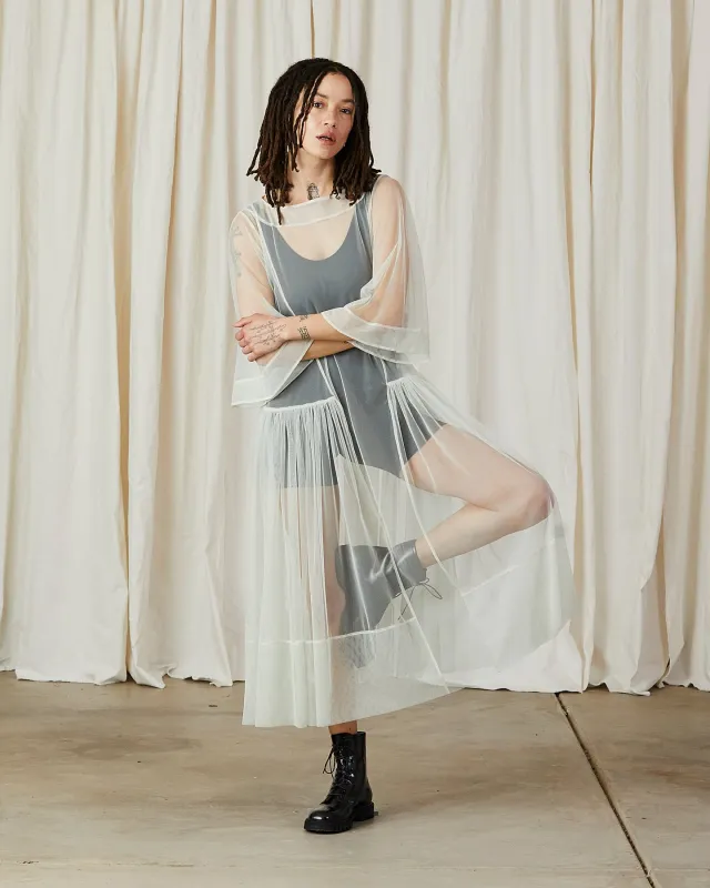 SAMPLE - SIDE RUFFLE MESH DRESS - LIGHT SAGE made by Ali Golden