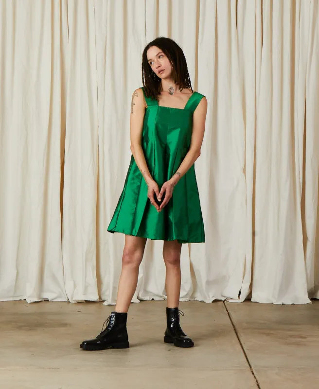 SAMPLE - PLEATED MINI DRESS - KELLY GREEN TAFFETA made by Ali Golden