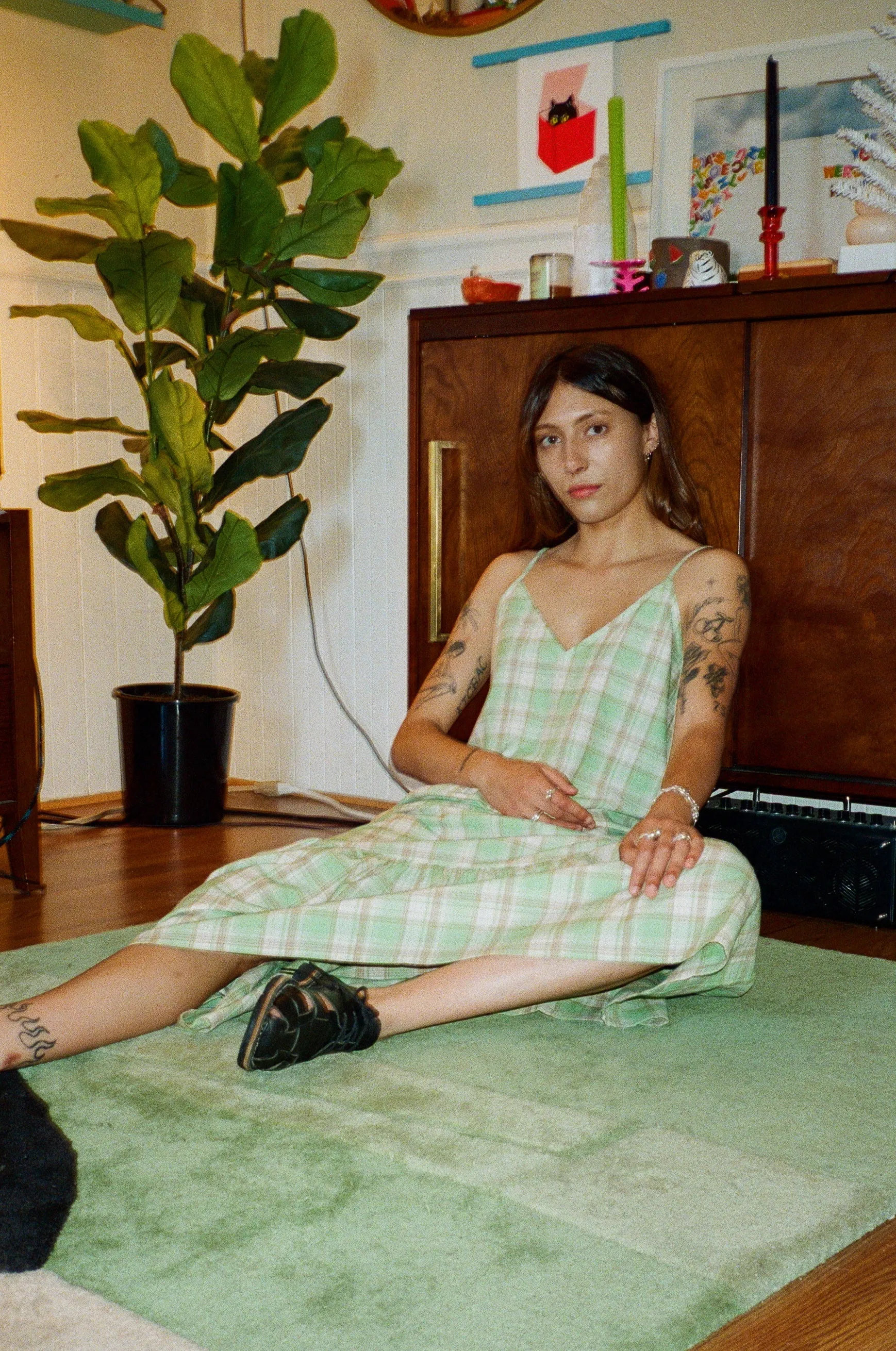 SAMPLE - SLIP DRESS W/ RUFFLE - LIME PLAID sold by Ali Golden product image thumbnail 5