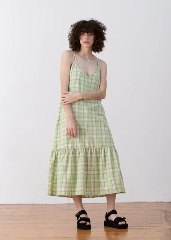 SAMPLE - SLIP DRESS W/ RUFFLE - LIME PLAID sold by Ali Golden