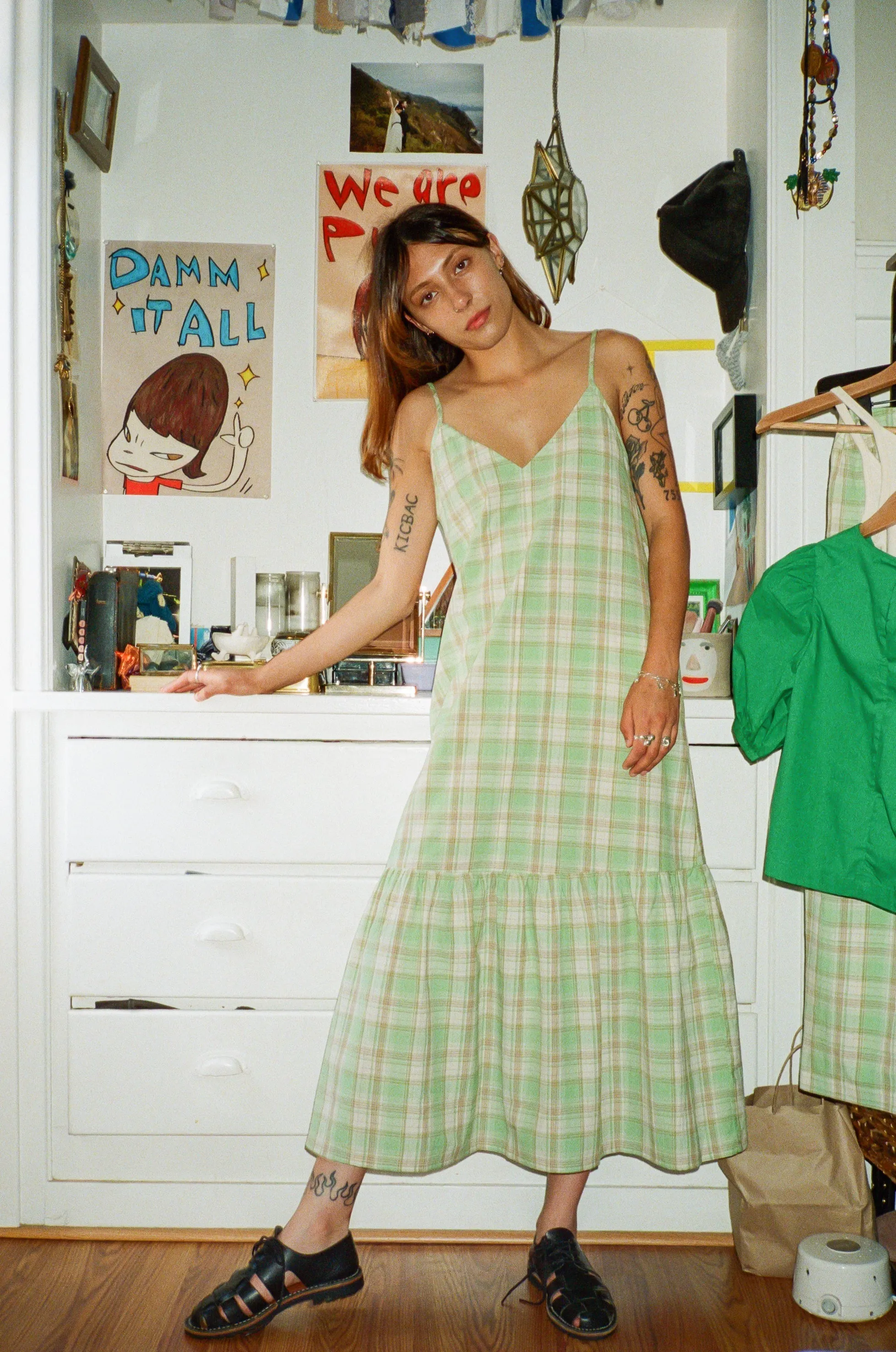 SAMPLE - SLIP DRESS W/ RUFFLE - LIME PLAID sold by Ali Golden product image thumbnail 3