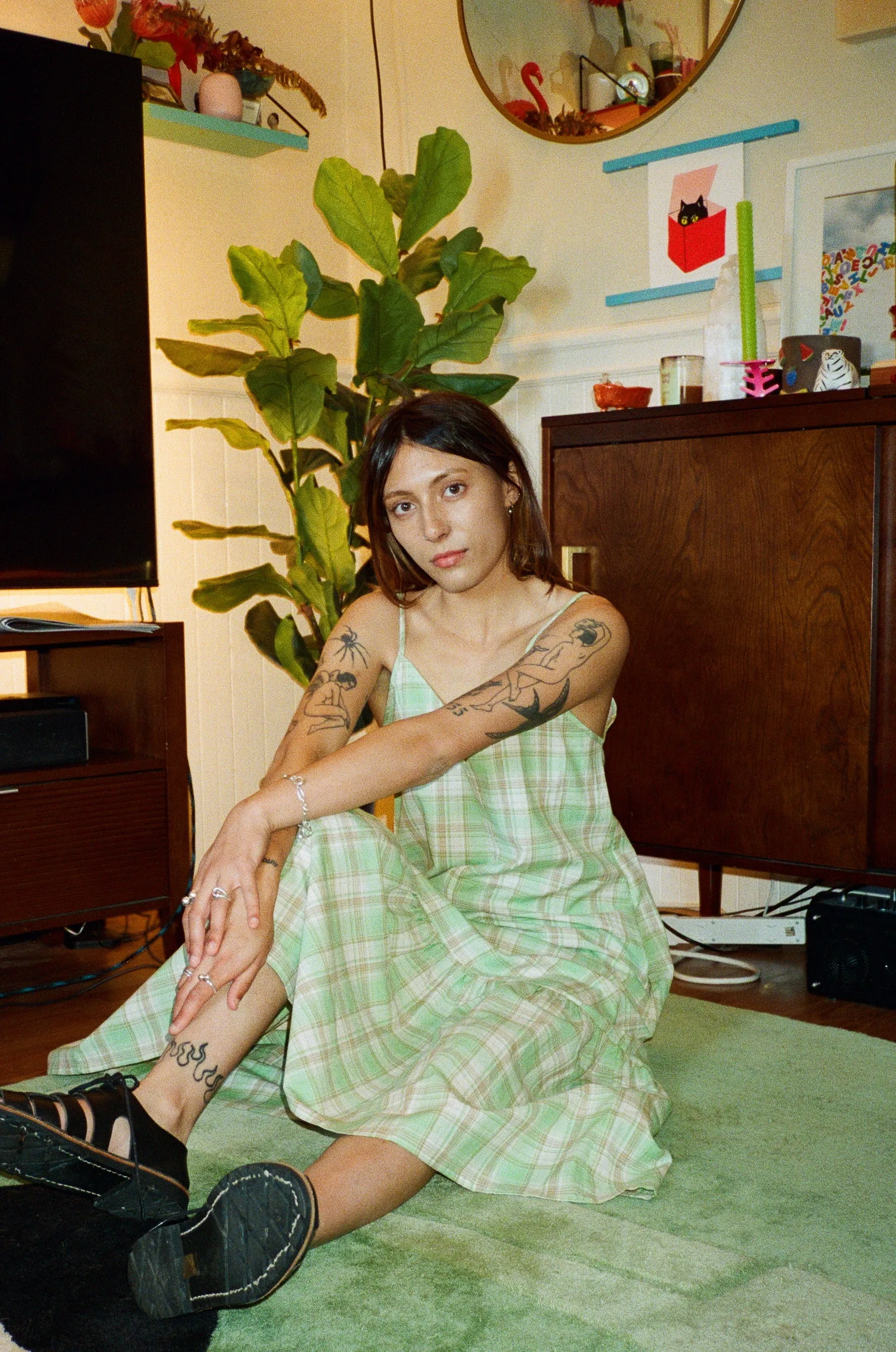 SAMPLE - SLIP DRESS W/ RUFFLE - LIME PLAID sold by Ali Golden product image thumbnail 4