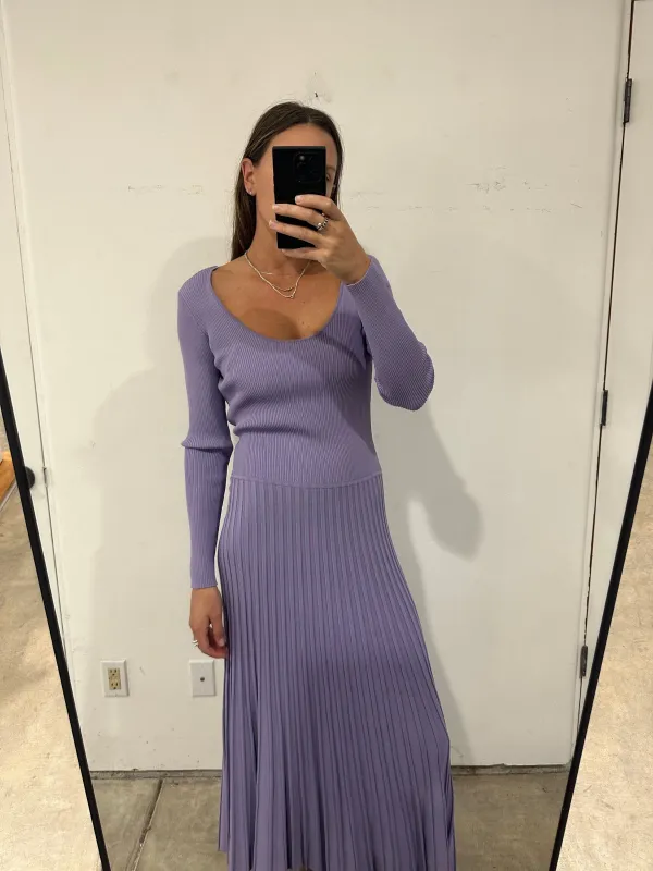 SAMPLE - DROP WAIST LS KNIT PLEATED DRESS - LILAC sold by Ali Golden