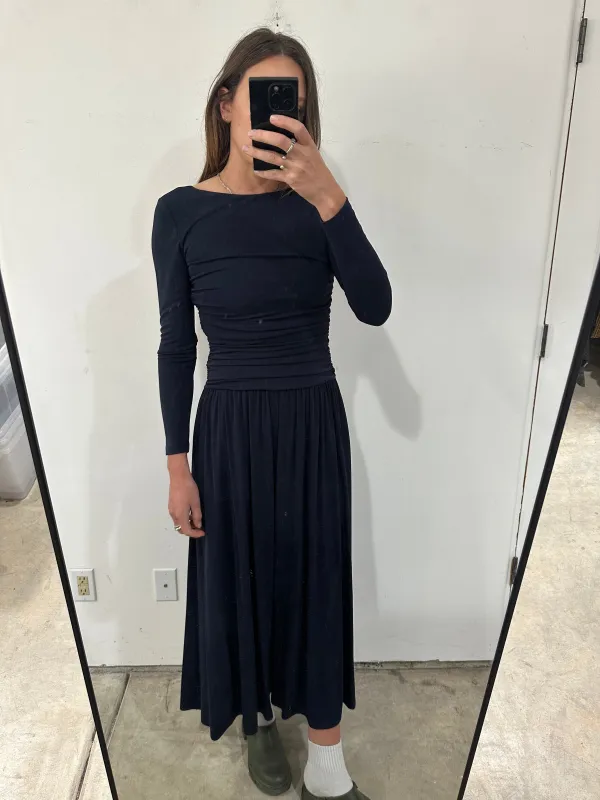 SAMPLE - LS GATHER WAIST DRESS - NAVY sold by Ali Golden