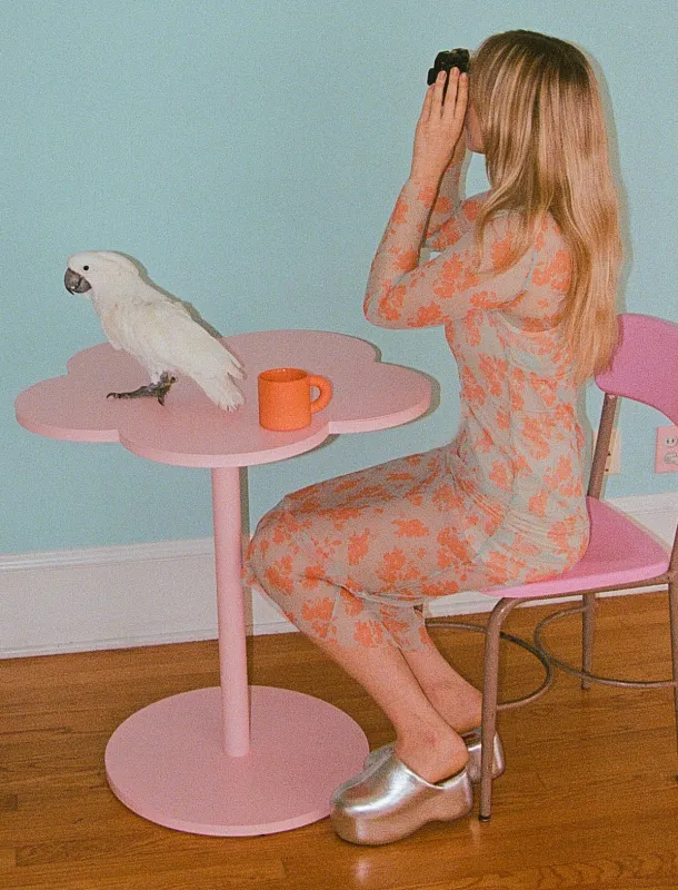 SAMPLE - PLEATED MESH DRESS - BLUE/CORAL LARGE FLOWER made by Ali Golden