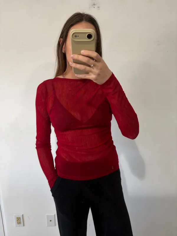 SAMPLE - LS SCOOP BACK MESH TOP - CRIMSON made by Ali Golden
