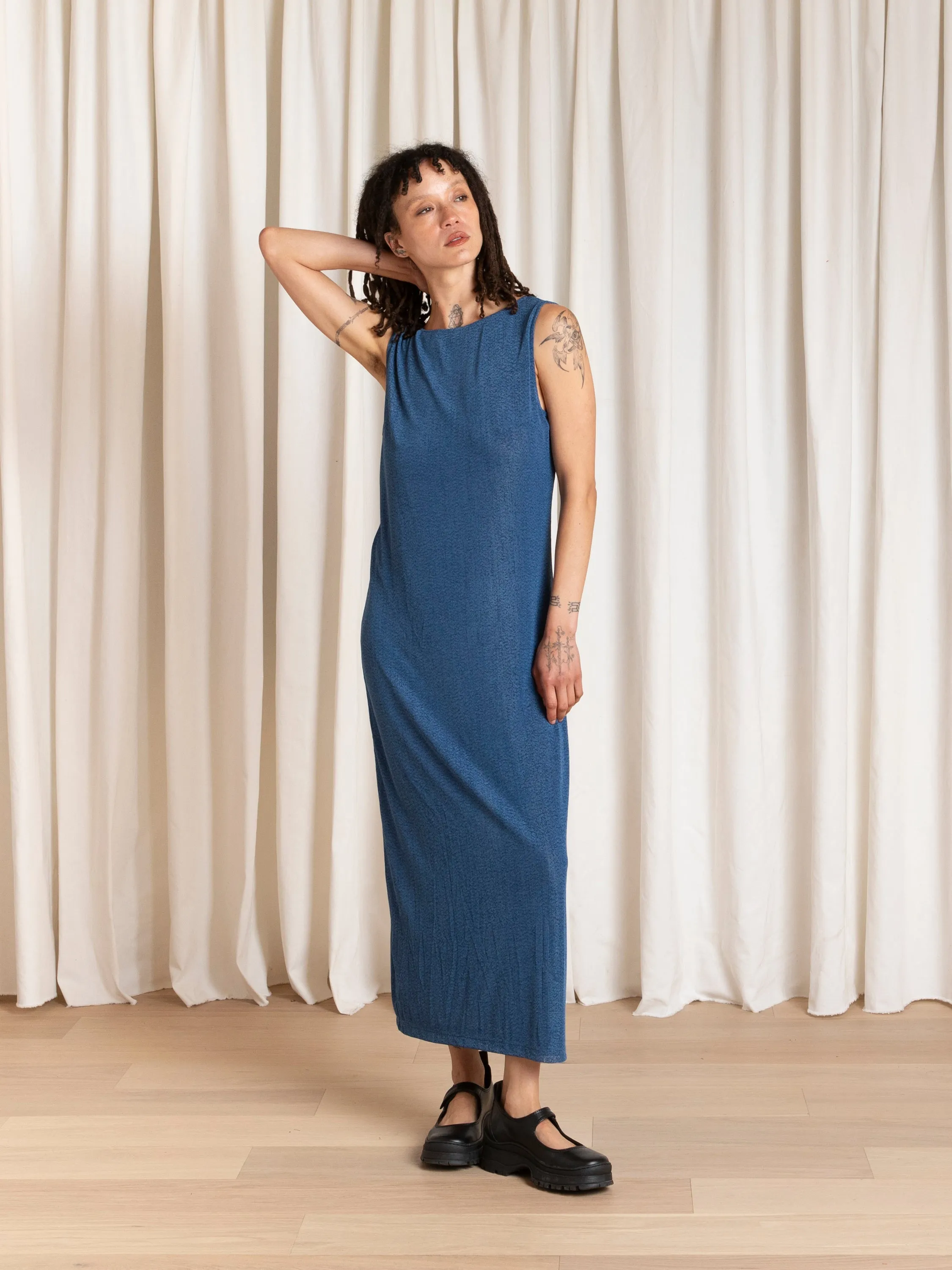 LOW BACK COLUMN DRESS - BLUE sold by Ali Golden product image thumbnail 5
